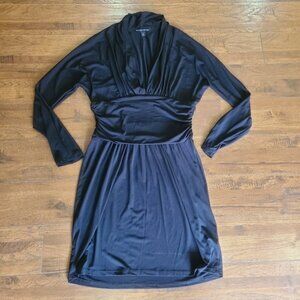Boston Proper Dress Medium Andrea Begar Black Plunge Ruched Long Sleeve Cocktail